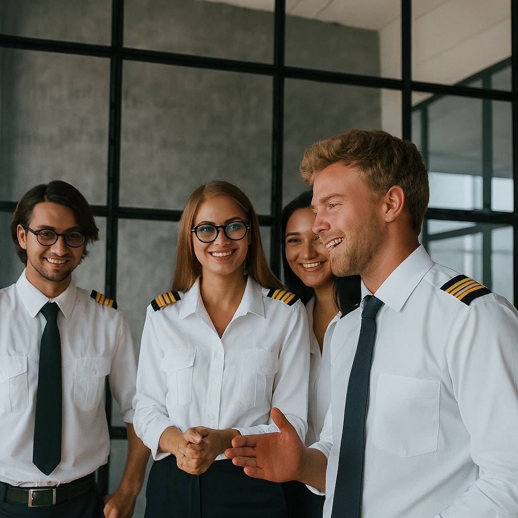 Flight school team in a meeting